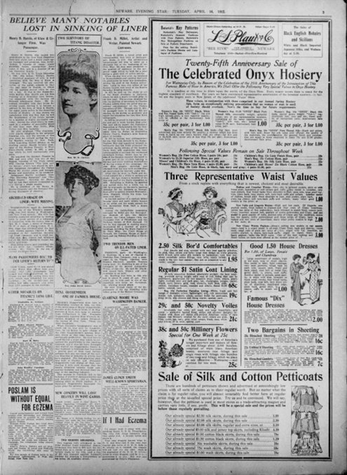Newark Evening Star du 16/04/1912